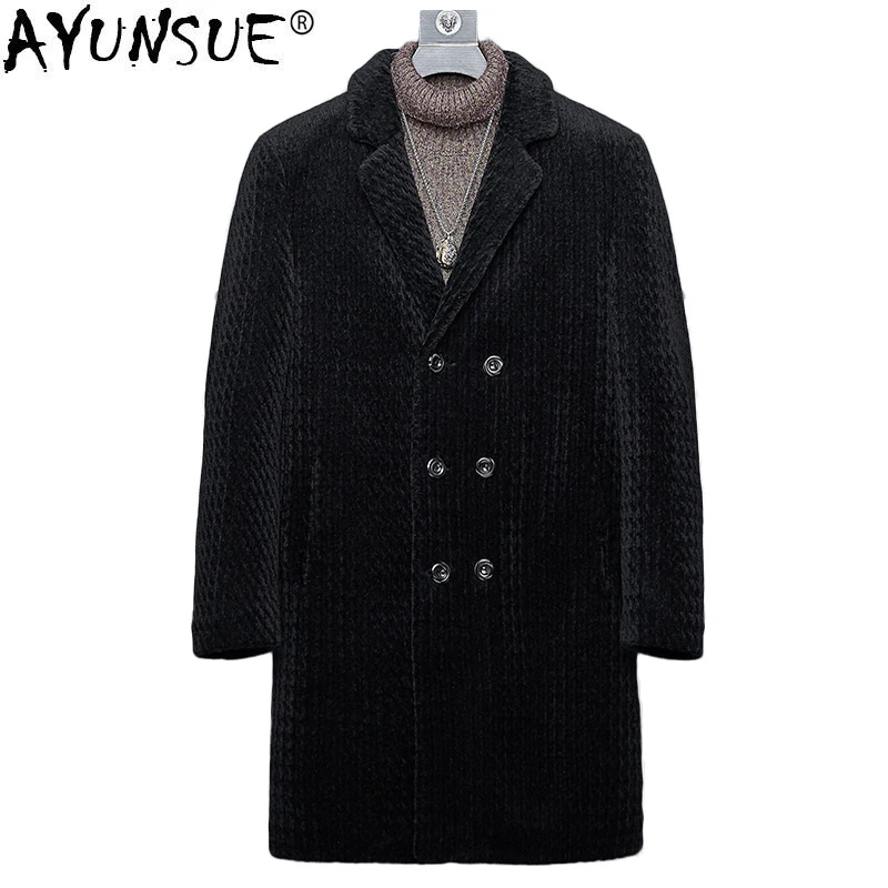 

AYUNSUE Real Fur Coat Winter Jacket Men Real Sheep Shearling Fur Coats Mens Windbreaker Long Jackets CWB1823 MY1400