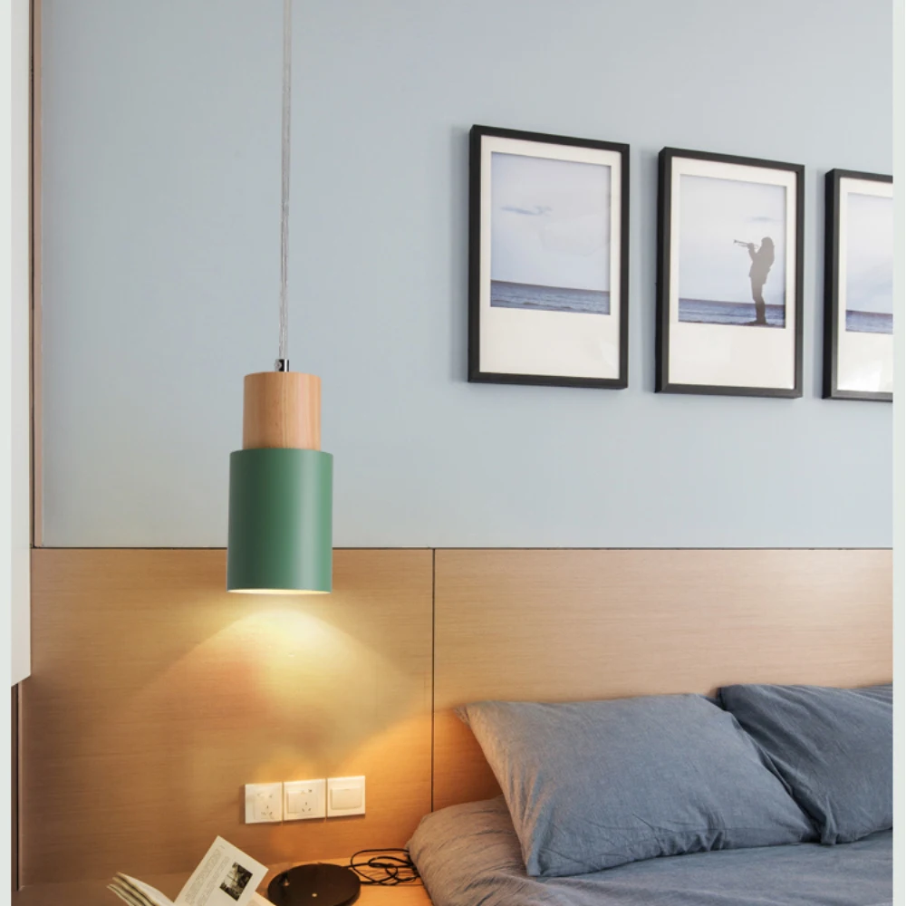 Дизайнерские скандинавские деревянные подвесные светильники E27 цветная