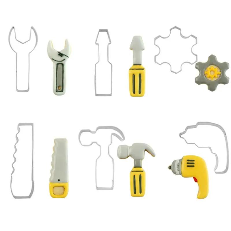 6pcs/set Tools Drill Hammer Wrench Pliers Screwdriver Saw Cookie Cutter Biscuit Mold Fondant Cake Baking Decorative Mould
6pcs/set Tools Drill Hammer Wrench Pliers Screwdriver Saw Cookie Cutter Biscuit Mold Fondant Cake Baking Decorative Mould