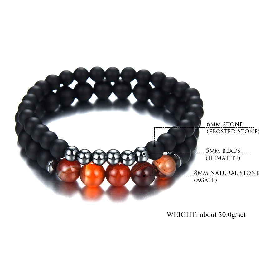 Ensemble de bracelets en pierre naturelle pour hommes, perles de prière bouddha, hématite noire, Mantra, bijoux viking, 2 pièces par lot 6