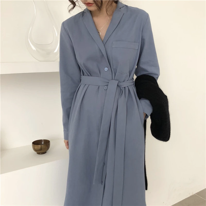 Long Shirt Dresses V-neck Full Sleeve Empire Waist with Sashes Belt Thin OL Ladies Cloth Office Casual midi dress
Long Shirt Dresses V-neck Full Sleeve Empire Waist with Sashes Belt Thin OL Ladies Cloth Office Casual midi dress