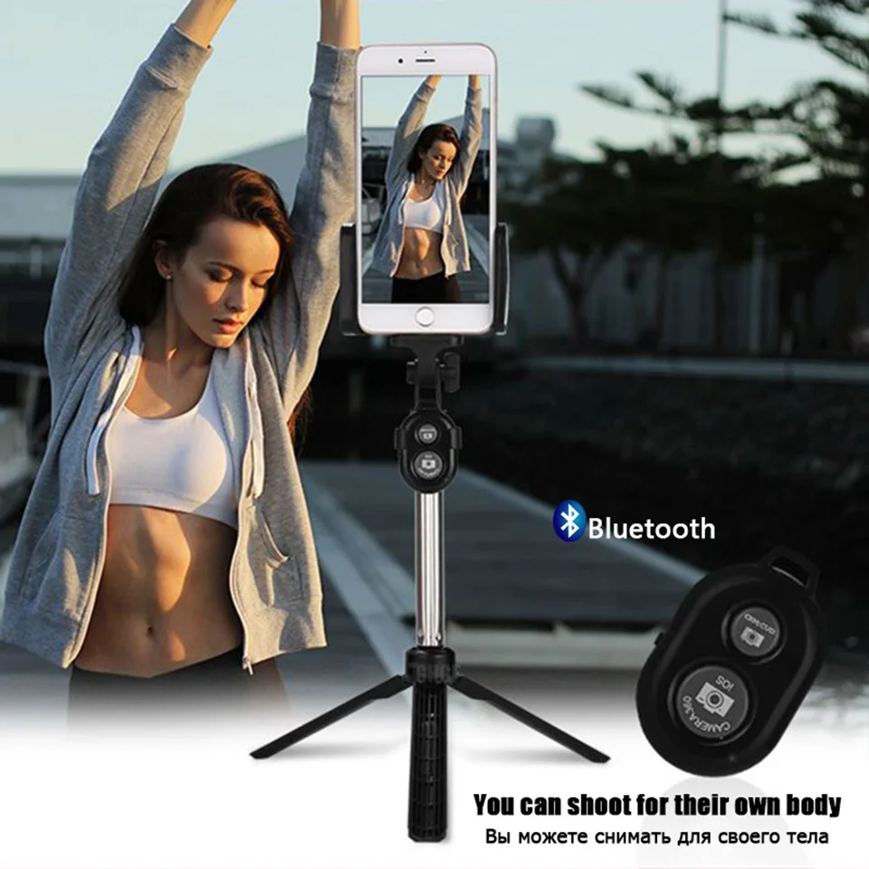 FGHGF Handheld mini Tripod Phone selfie stick Bluetooth Shutter Remote Controller Foldable Wireless for iPhone Selfie Stick
