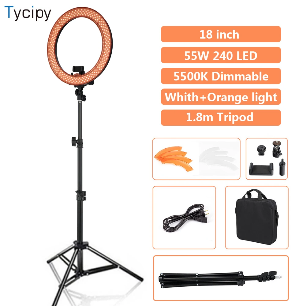 Tycipy 18 inch Ring Light 55W EU Plug 5500K Dimmable 240 LED Photography Camera Photo/Studio/Phone/Video Photography 1.8m Tripod
Tycipy 18 inch Ring Light 55W EU Plug 5500K Dimmable 240 LED Photography Camera Photo/Studio/Phone/Video Photography 1.8m Tripod