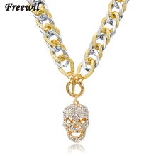 2016 Vintage longues chaînes en or crâne pendentif cristal collier conceptions déclaration colliers pour femmes mode bijoux SNE150784(China)