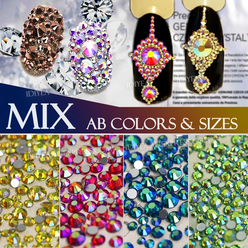 AB colors Mix Sizes SS3 SS4 SS5 SS6 SS10 SS12 SS16 about 500Pcs Nail Art Rhinestone crystal strass Non HotFix glitter DIY stone
AB colors Mix Sizes SS3 SS4 SS5 SS6 SS10 SS12 SS16 about 500Pcs Nail Art Rhinestone crystal strass Non HotFix glitter DIY stone