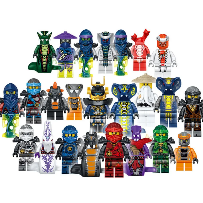 

24pcs/lot Ninja Pythor KAI JAY COLE ZANE Lloyd Sensei Wu NYA Figure Set compatible Bricks Snake Building Blocks Toys