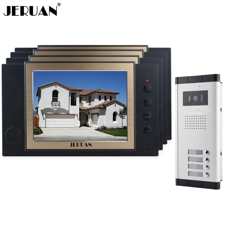 

JEX Apartment 4 Doorbell 8`` TFT Video Door Phone Record Intercom System 700TVL IR Night Vision COMS Camera For 4 Household
