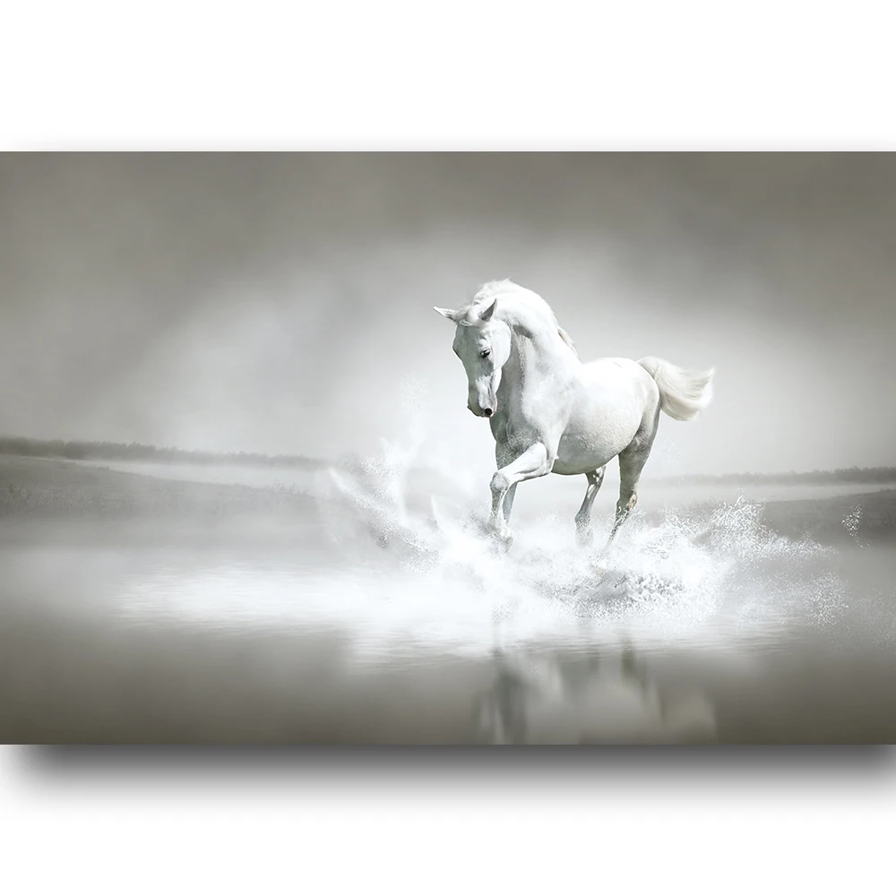 Printing White Horse Animal Picrures Abstract Painting printing on Cavans Running Horses Poster Decoration Home Living Room | Дом и сад