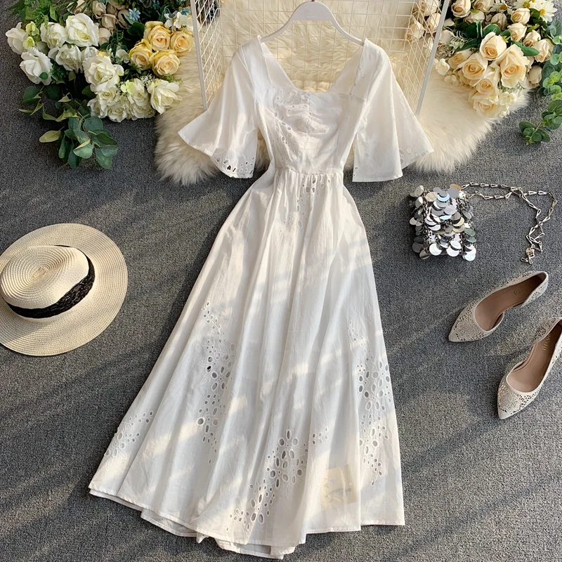 2019 new fashion women's dresses French dress popular temperament square collar with hollow backless
2019 new fashion women's dresses French dress popular temperament square collar with hollow backless