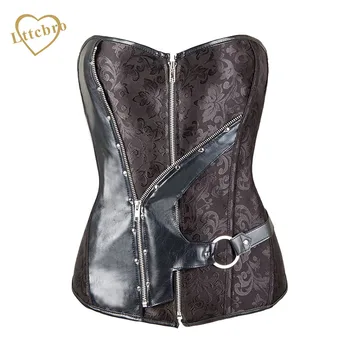 Women Jacquard Steampunk Overbust Corset Zipper Faux Leather Front Brocade Corset and Bustier Top Gothic Strapless Cotton lining
Women Jacquard Steampunk Overbust Corset Zipper Faux Leather Front Brocade Corset and Bustier Top Gothic Strapless Cotton lining
