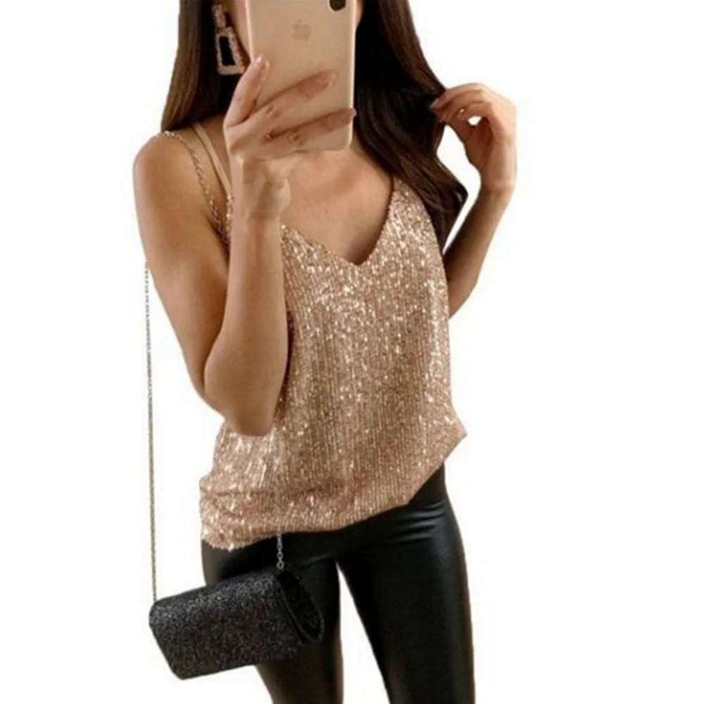 Womens Ladies Summer Sequined Bling Shiny Strappy Vest Top Sleeveless Shirt Casual Loose Tank Tops Clubwear Blue Gold Silver
Womens Ladies Summer Sequined Bling Shiny Strappy Vest Top Sleeveless Shirt Casual Loose Tank Tops Clubwear Blue Gold Silver