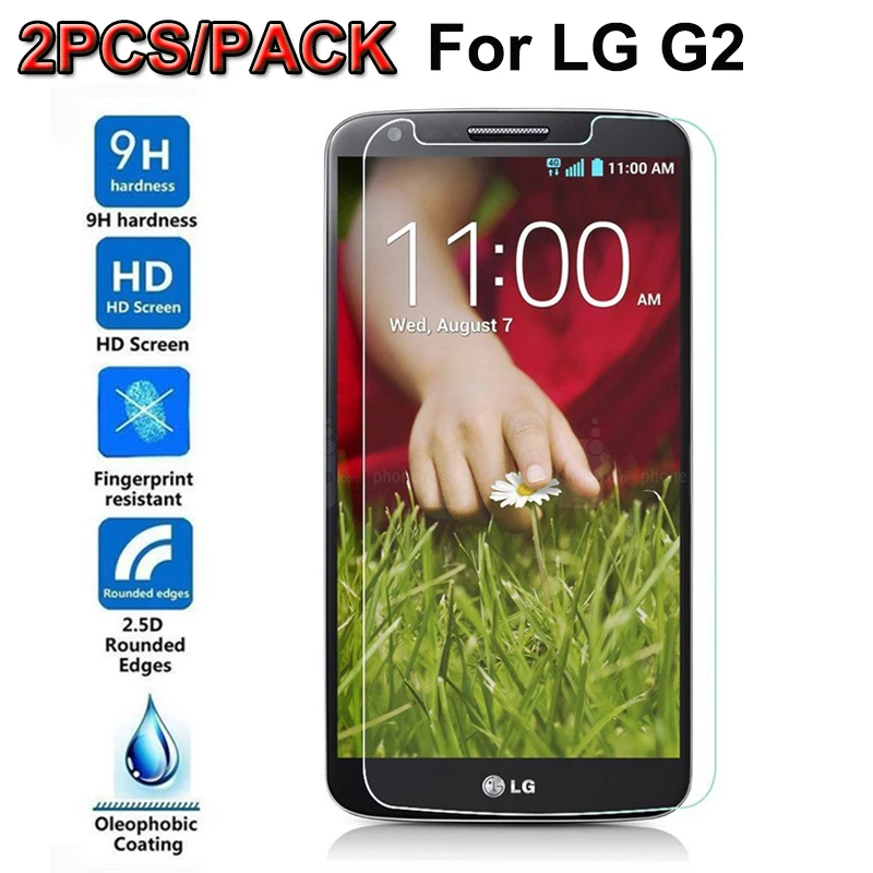 

2PCS 0.26mm 9H Premium Tempered Glass For LG G2 Optimus D801 D802 LS980 Screen Protector Toughened protective film for LG G2 *