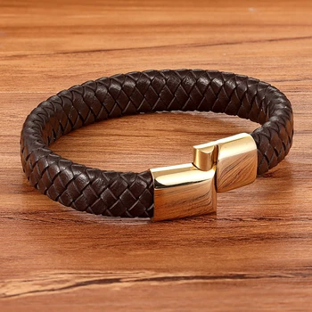 TYO Classic Top quality Stainless Steel Gold Magnetic Clasp Brown Woven Italy Real Leather Bracelet Man Boys Birthday Gifts
TYO Classic Top quality Stainless Steel Gold Magnetic Clasp Brown Woven Italy Real Leather Bracelet Man Boys Birthday Gifts