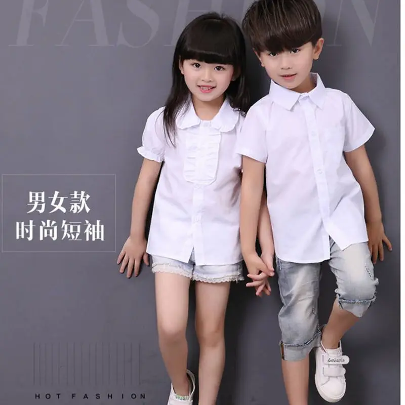 Boy white shirt short sleeve girl pure white shirt boy children's dress cotton large white child performance school uniform
Boy white shirt short sleeve girl pure white shirt boy children's dress cotton large white child performance school uniform