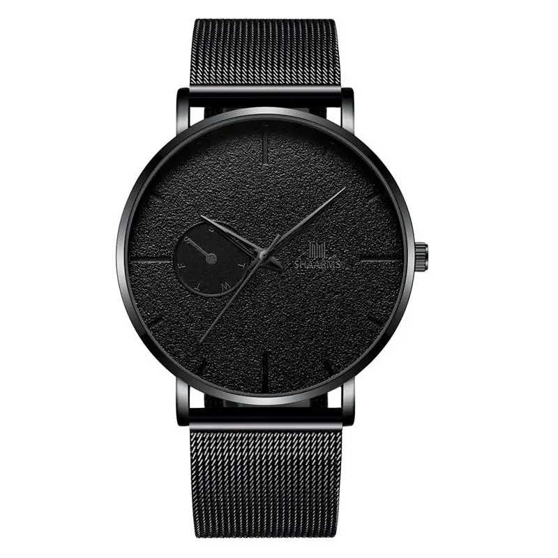 Модные эксклюзивные часы для мужчин черный сетчатый ремешок из нержавеющей