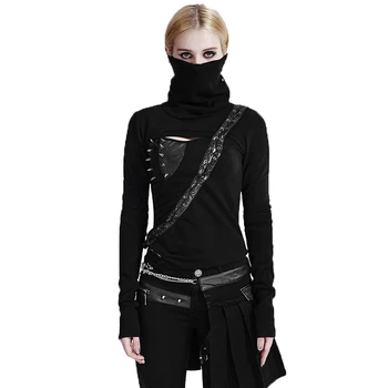 Punk Spring Turtleneck Long Sleeve T-shirt Women Gothic Knitted Asymmetric T-shirts With Rivets In The Bust Black Color
Punk Spring Turtleneck Long Sleeve T-shirt Women Gothic Knitted Asymmetric T-shirts With Rivets In The Bust Black Color