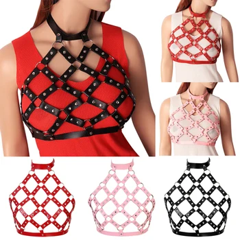 Red Straps Hollow Out Harness Leather Lingerie Metal Rivet Chest Belt Adjust Pastel Goth Punk Party Rave Body Cage Bra for Women
Red Straps Hollow Out Harness Leather Lingerie Metal Rivet Chest Belt Adjust Pastel Goth Punk Party Rave Body Cage Bra for Women