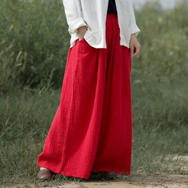 Женские удобные льняные брюки Свободные повседневные широкие большого размера