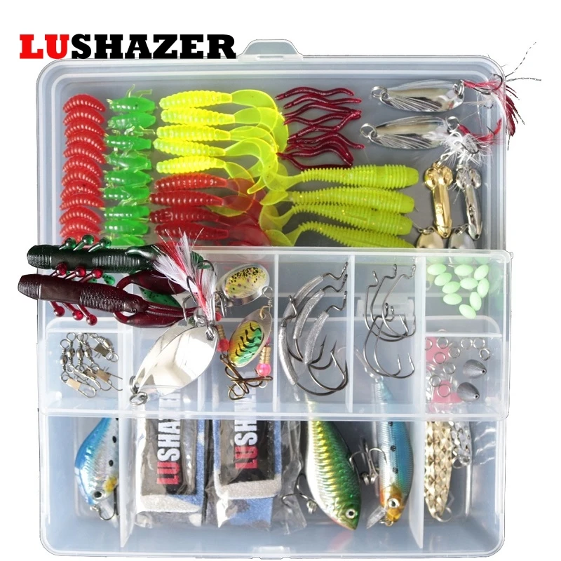 105pcs/lot LUSHAZER Fishing Lure Soft Bait DD Spoon Spinner Baits Jig Hooks Hard Lures Swivel with box
105pcs/lot LUSHAZER Fishing Lure Soft Bait DD Spoon Spinner Baits Jig Hooks Hard Lures Swivel with box