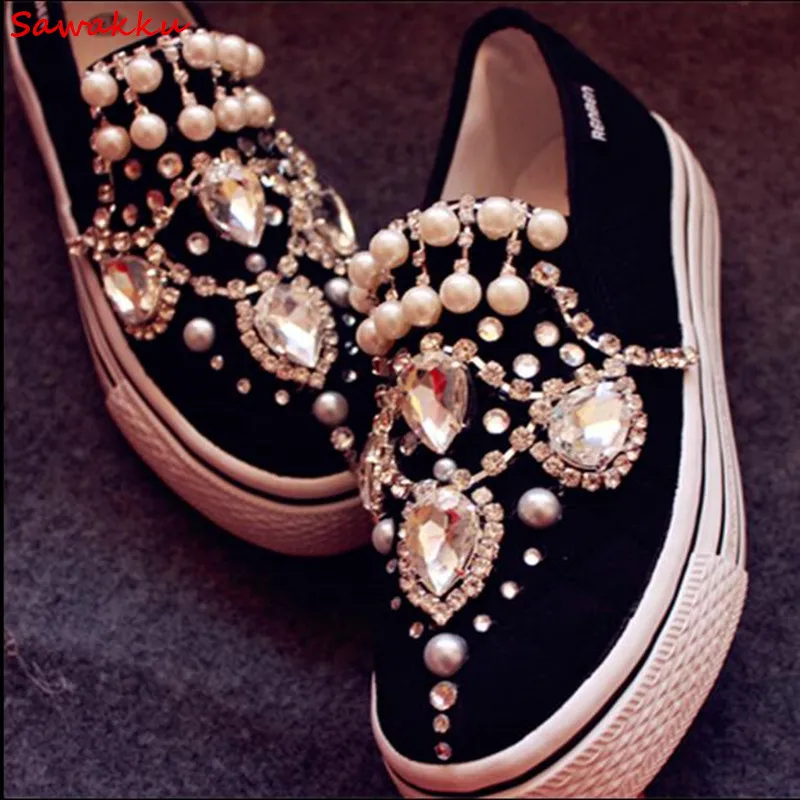Fashion Rhinestone Pearls Platform Shoes Comfortable Slip On Shoes Woman Black Espadrilles For Woman Spring Autumn Canvas Shoes
Fashion Rhinestone Pearls Platform Shoes Comfortable Slip On Shoes Woman Black Espadrilles For Woman Spring Autumn Canvas Shoes