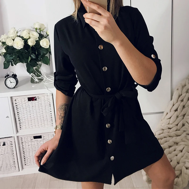 Shirt Dresses Women Turn Down Collar Short Robe Elegant Women Dress Shift WS5164R
Shirt Dresses Women Turn Down Collar Short Robe Elegant Women Dress Shift WS5164R
