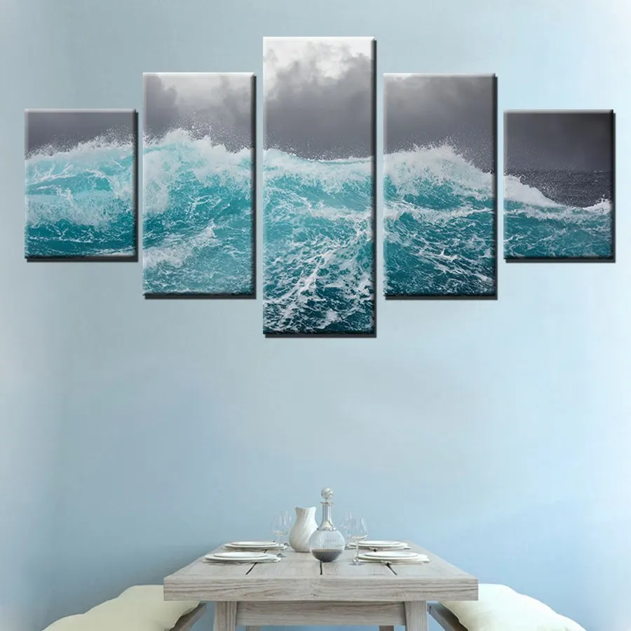 

Storm Sea Wave Office Wall Art Canvas Print Ocean Seascape Nature Pictures Artwork for Living Room Home Decor Landscape Photo