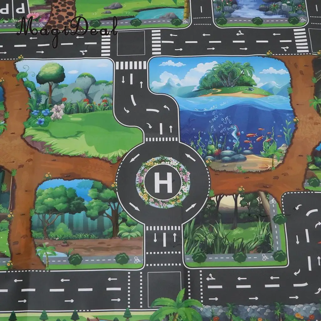 Dinosaur World Traffic Road Carpet Playmat Rug For Cars & Train Game Toys Baby Children Educational Play Mat For Play Game