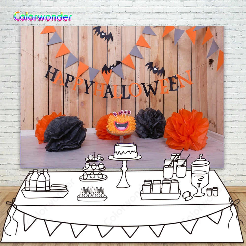 Rustic Wood Backdrops for Photography Happy Halloween Party Banner Backgrounds Orange Pumpkin 3D Flower Photo Backdrop Photocall |
