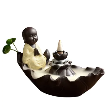 Lotus Shape Ceramic Backflow Incense Burner Censer Small Monk Little Buddha Incense Cone Holders Creative Home Office Decoration 
Lotus Shape Ceramic Backflow Incense Burner Censer Small Monk Little Buddha Incense Cone Holders Creative Home Office Decoration