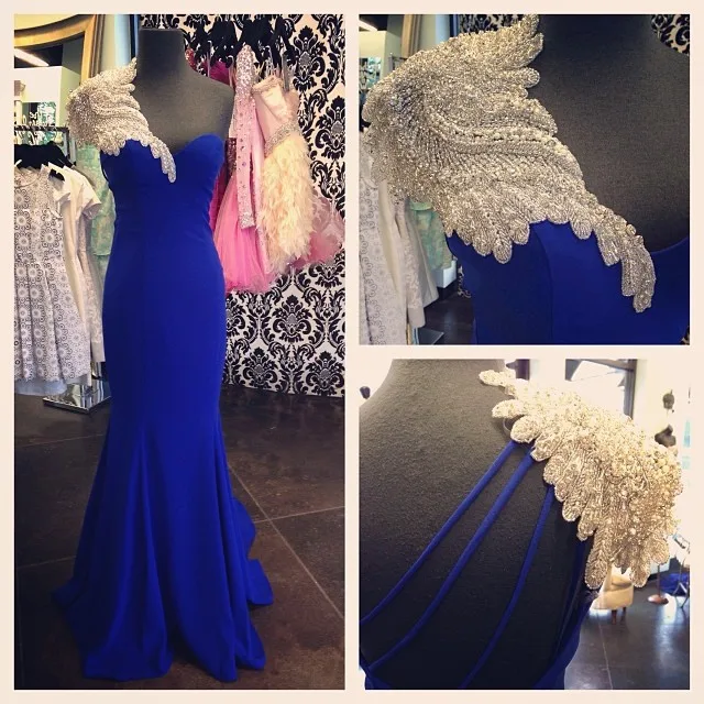 New Arrival Mermaid Formal Evening Gowns One-Shoulder Beaded Backless Floor Length Royal Blue Chiffon Long Evening Dress 2019
New Arrival Mermaid Formal Evening Gowns One-Shoulder Beaded Backless Floor Length Royal Blue Chiffon Long Evening Dress 2019