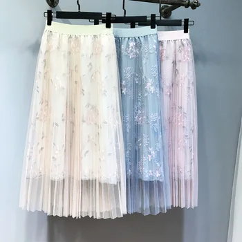 2018 Summer New Women A-Line Mesh Skirt Elegant Embroidered Flower Long Tulle Skirt Casual High Waist Korean Office Skirt
2018 Summer New Women A-Line Mesh Skirt Elegant Embroidered Flower Long Tulle Skirt Casual High Waist Korean Office Skirt