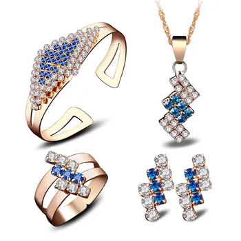 Blue and White Crystal Jewelry White CZ Gold Jewelry Set Women's Earrings / Pendant / Necklace / Ring / Bracelet
Blue and White Crystal Jewelry White CZ Gold Jewelry Set Women's Earrings / Pendant / Necklace / Ring / Bracelet