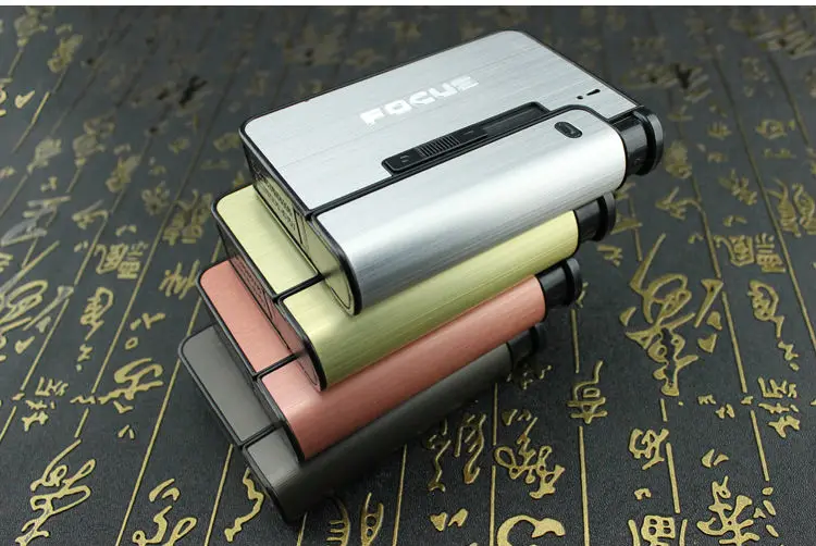 FOCUS Portable Metal Cigarette Boxes With Kerosene Oil Lighter 10pcs Cigarette Holder Case Lighter Gadget For Men Christmas Gift 19