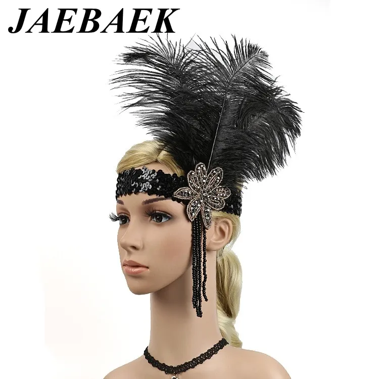 Jaebaek 1920s Flapper Headpiece Roaring 20s Feather Headband