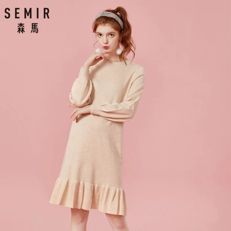 SEMIR Для женщин из смесовой шерсти тонкого трикотажа расклешенные Платья-свитеры