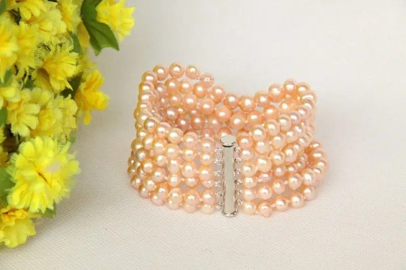 Free Shipping >> new hot Genuine 6row 8" 7mm pink pearls bracelet magnet clasp j10003
Free Shipping >> new hot Genuine 6row 8" 7mm pink pearls bracelet magnet clasp j10003