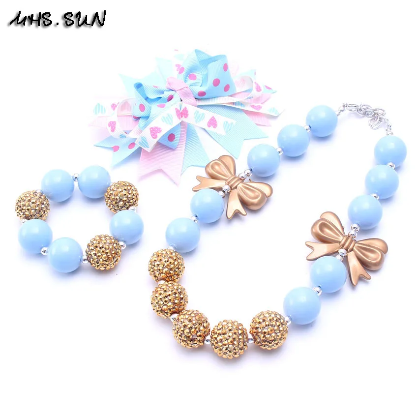 MSH.SUN Kids jewelry set Blue+Gold Bubblegum beads Necklace Bracelet Bowknot Ribbon Hairpins Summer style baby party jewelry set 
MSH.SUN Kids jewelry set Blue+Gold Bubblegum beads Necklace Bracelet Bowknot Ribbon Hairpins Summer style baby party jewelry set