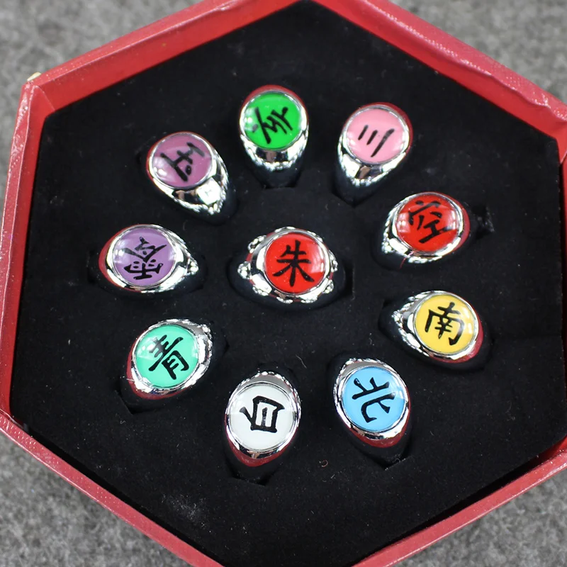 10pcs/lot Anime Cosplay Naruto Akatsuki Members' Ring Set Akatsuki Finger Ring For Gifts with box
10pcs/lot Anime Cosplay Naruto Akatsuki Members' Ring Set Akatsuki Finger Ring For Gifts with box