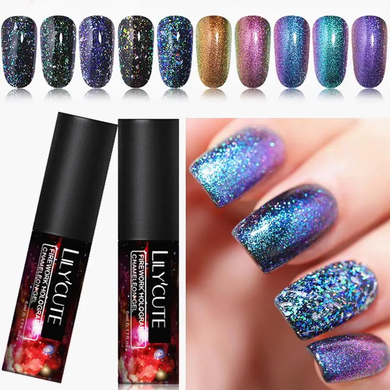 LILYCUTE Chameleon Holographic Gel Polish Soak Off UV Gel Laser Long Lasting Gel Varnish Black Base Needed Manicure 5ml
LILYCUTE Chameleon Holographic Gel Polish Soak Off UV Gel Laser Long Lasting Gel Varnish Black Base Needed Manicure 5ml