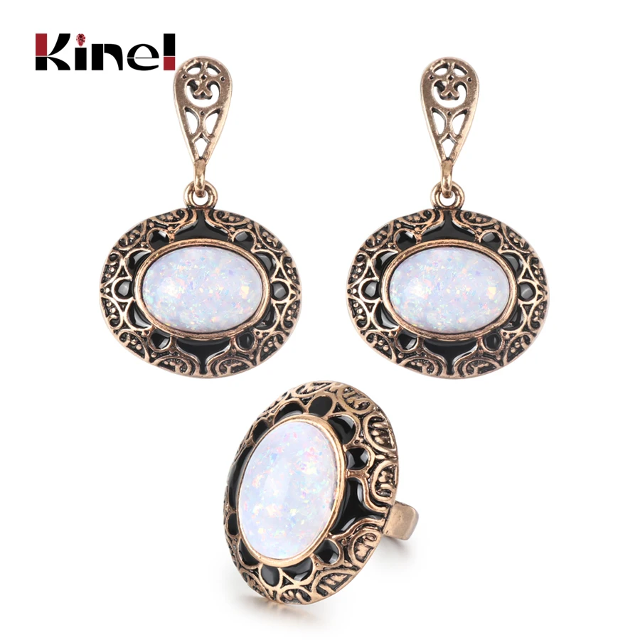 Kinel Hot Vintage Opal Stone Earrings And Rings Fashion Jewelry Set For Women Black Enamel Antique Gold Bohemian Jewelry
Kinel Hot Vintage Opal Stone Earrings And Rings Fashion Jewelry Set For Women Black Enamel Antique Gold Bohemian Jewelry