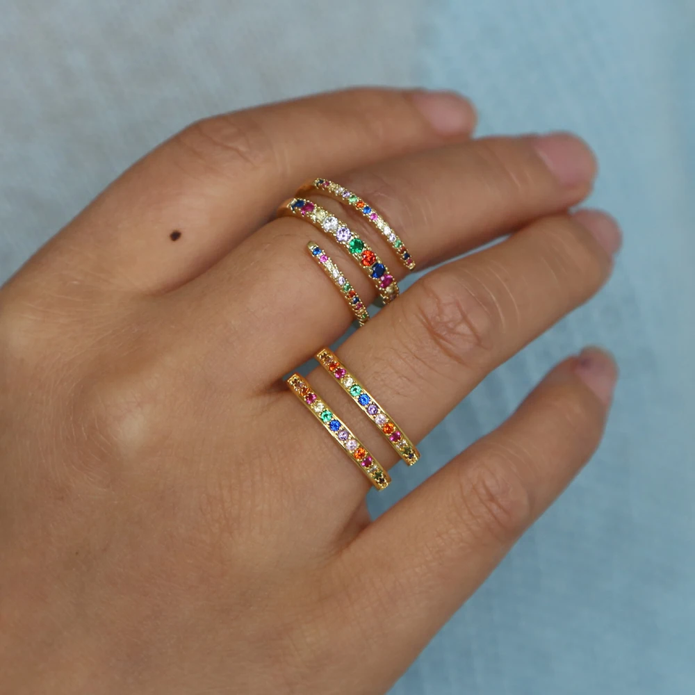 Women Gold Color Double Rings Fashion Engagement Colorful Cubic Zirconia Ring Rainbow Lover Wedding Party Jewelry Bagues Femme
Women Gold Color Double Rings Fashion Engagement Colorful Cubic Zirconia Ring Rainbow Lover Wedding Party Jewelry Bagues Femme