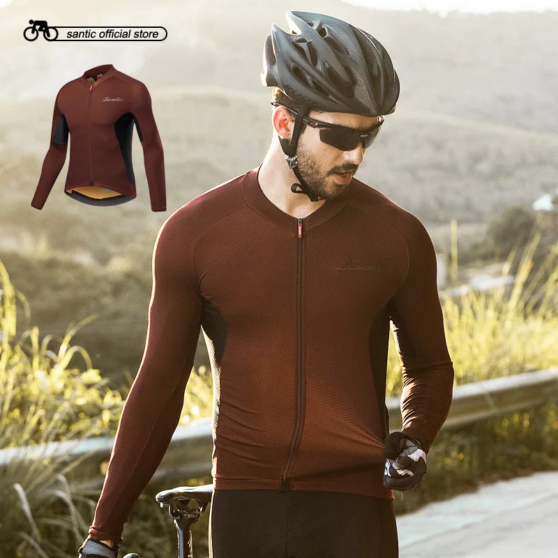 Фото Santic Spring Autumn Men Windproof Two-tone Fabric Long Sleeve Cycling Ciclismo Breathable Road Bike Jacket Top Shirt Clothes | Спорт и