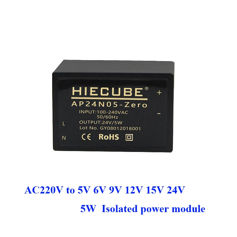 AC-DC low ripple isolation switch power supply module AC220V to DC5V 6V 9V 12V15V 24V/5W step-down regulator
AC-DC low ripple isolation switch power supply module AC220V to DC5V 6V 9V 12V15V 24V/5W step-down regulator