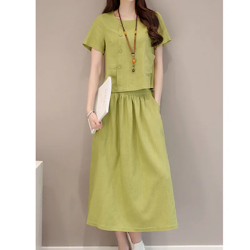 otton Linen Women Sets 2019 Summer Female 2 Pieces Short Sleeve O Neck Medium Long Skirts Casual Style Solid Color Female OK142
otton Linen Women Sets 2019 Summer Female 2 Pieces Short Sleeve O Neck Medium Long Skirts Casual Style Solid Color Female OK142