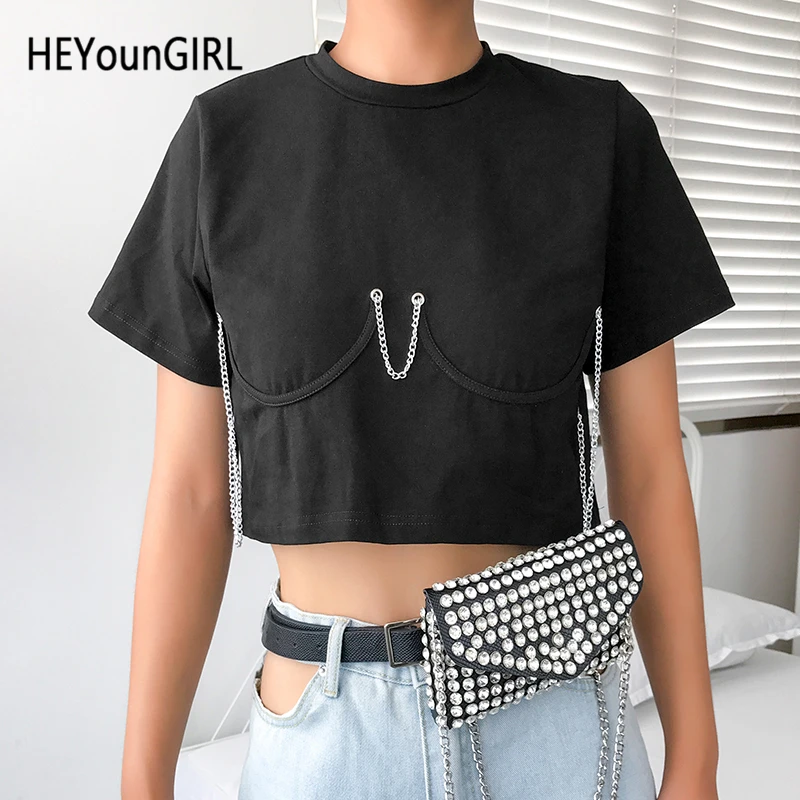 HEYounGIRL Korean Harajuku Loose T-shirt Women with Chains Black Short Sleeve Tshirts Cotton Women Casual Fashion Crop Top 2019
HEYounGIRL Korean Harajuku Loose T-shirt Women with Chains Black Short Sleeve Tshirts Cotton Women Casual Fashion Crop Top 2019