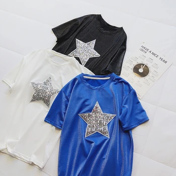 silk velvet women t-shirts 2019 summer new star sequined loose solid women top tees female student all match cool fashion tops
silk velvet women t-shirts 2019 summer new star sequined loose solid women top tees female student all match cool fashion tops