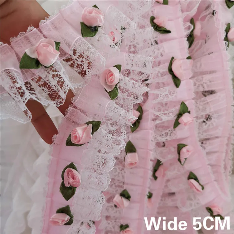 5CM Wide Luxury Pink 3D Flowers Pleated Chiffon Lace Fabric Bridal Applique Trim Garment Dress Collar Ribbon DIY Spliece Sewing 
5CM Wide Luxury Pink 3D Flowers Pleated Chiffon Lace Fabric Bridal Applique Trim Garment Dress Collar Ribbon DIY Spliece Sewing