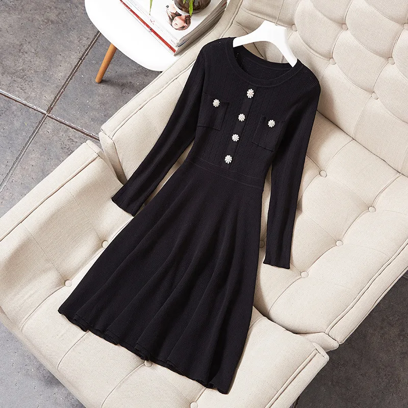 Women high-end pink knit sweater dress long sleeve diamonds buttons fit and flare cute dresses new 2018 autumn black
Women high-end pink knit sweater dress long sleeve diamonds buttons fit and flare cute dresses new 2018 autumn black