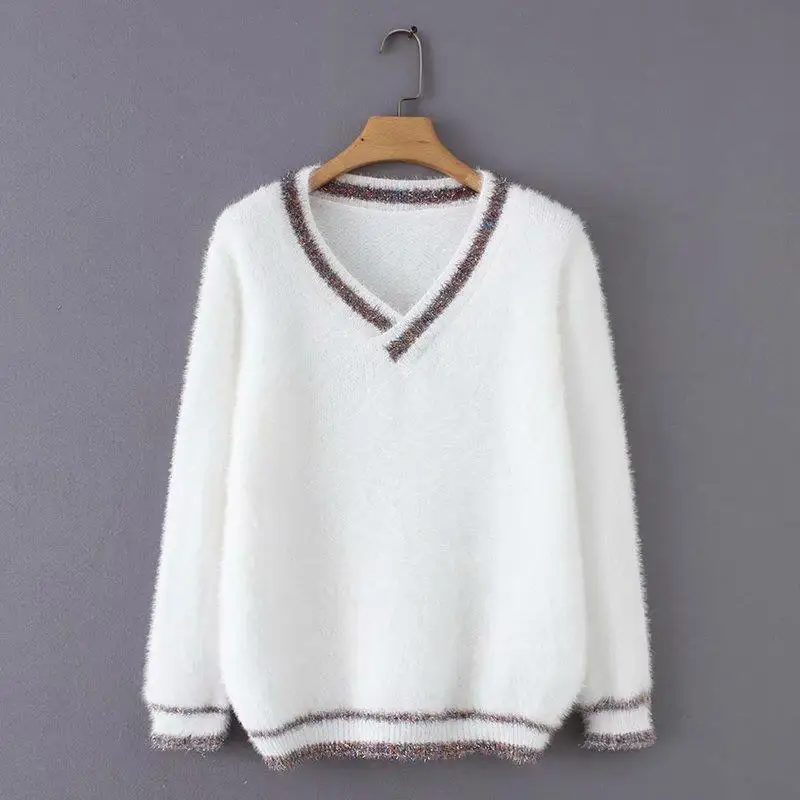 2019 New Women Vintage Kinitted Fake Mink Cashmere Sweaters Lady Fashion Autumn Winter Warm V-neck Short Soft Mohair Pullover
2019 New Women Vintage Kinitted Fake Mink Cashmere Sweaters Lady Fashion Autumn Winter Warm V-neck Short Soft Mohair Pullover