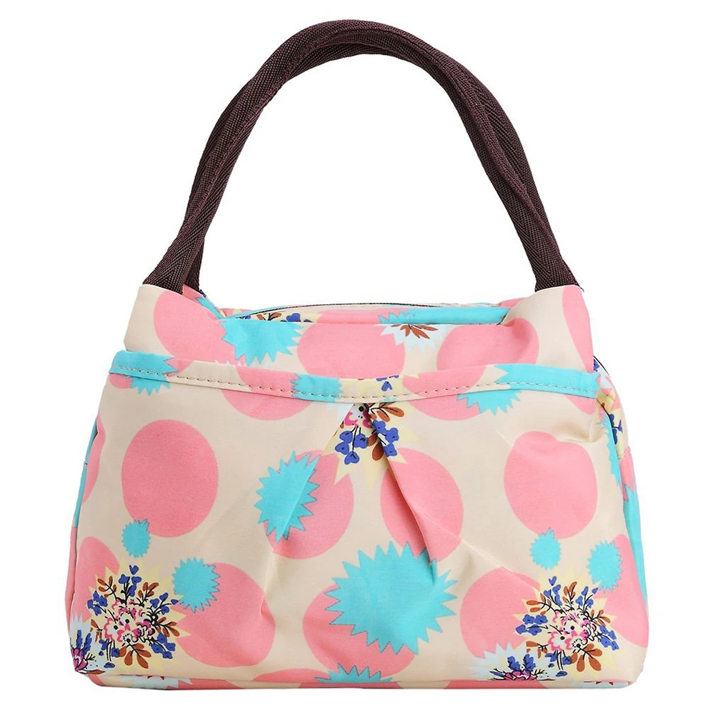 ABDB Print Women Handbags Lunch Bag Tote (Pink Circles)